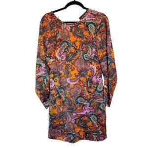 🔴 Nordstrom Orange Code X Mode Paisley 70's Inspired Mini Cocktail Dress M NWT